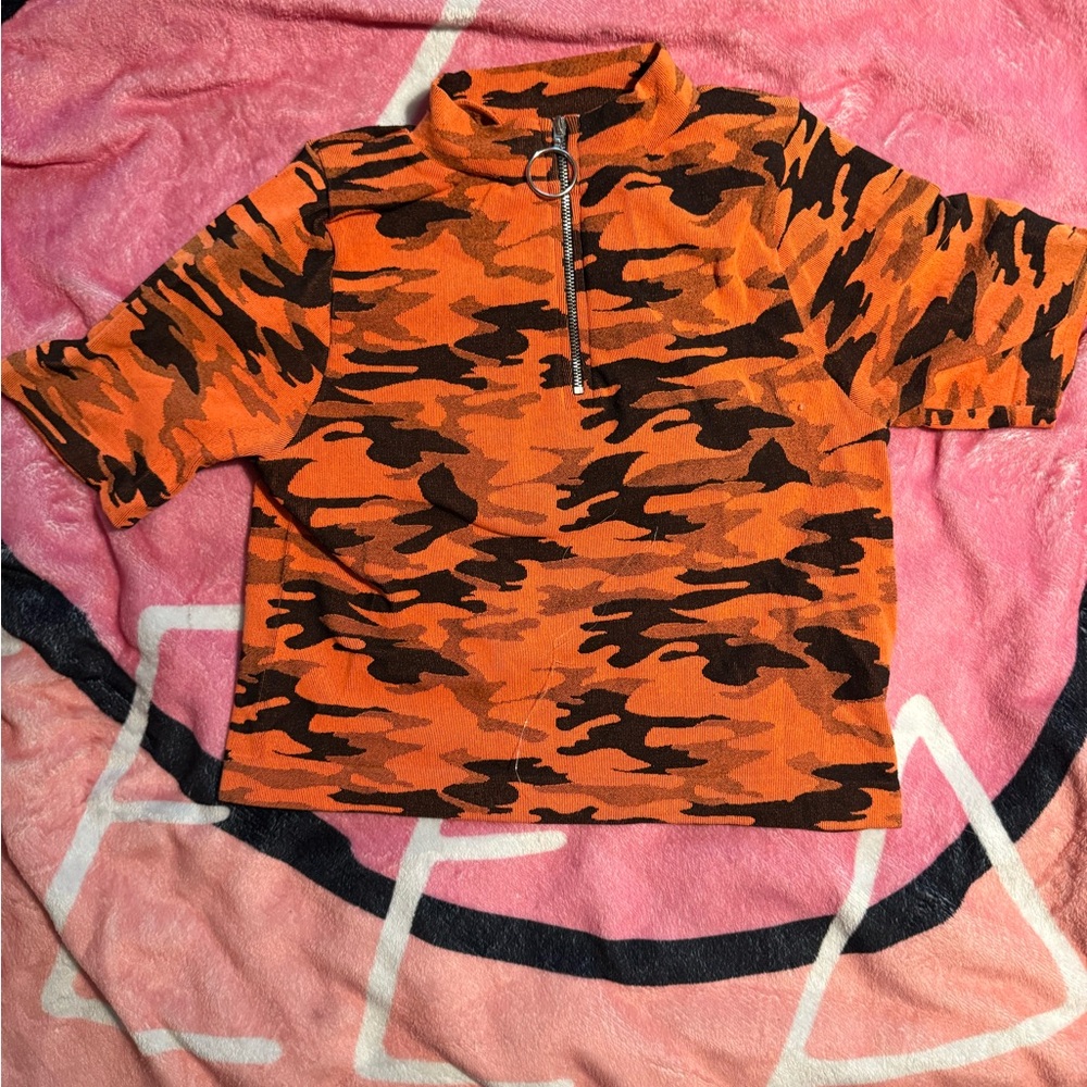 Love J Orange Camo cropped top